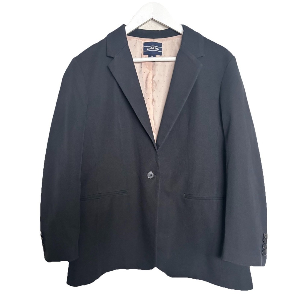 Land's End Women's Size 16 Black One Button Blazer Stretch Spandex - Picture 3 of 10